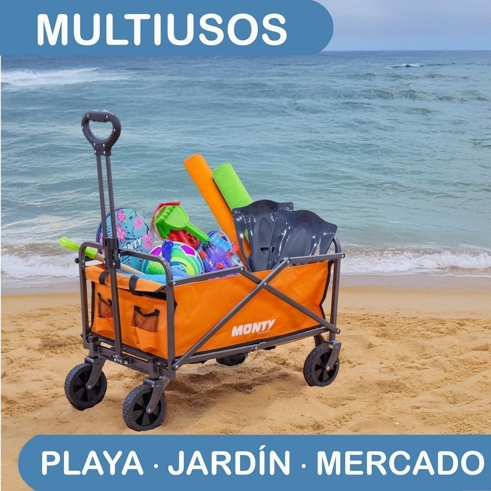 Voiturette de plage pliante polyvalente orange MONTY - 8