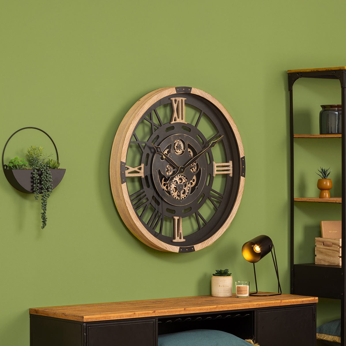 Atmosphera , Reloj Mecánico De Madera D80cm Burdeos/Naranja/Violeta , Leroy Merlin