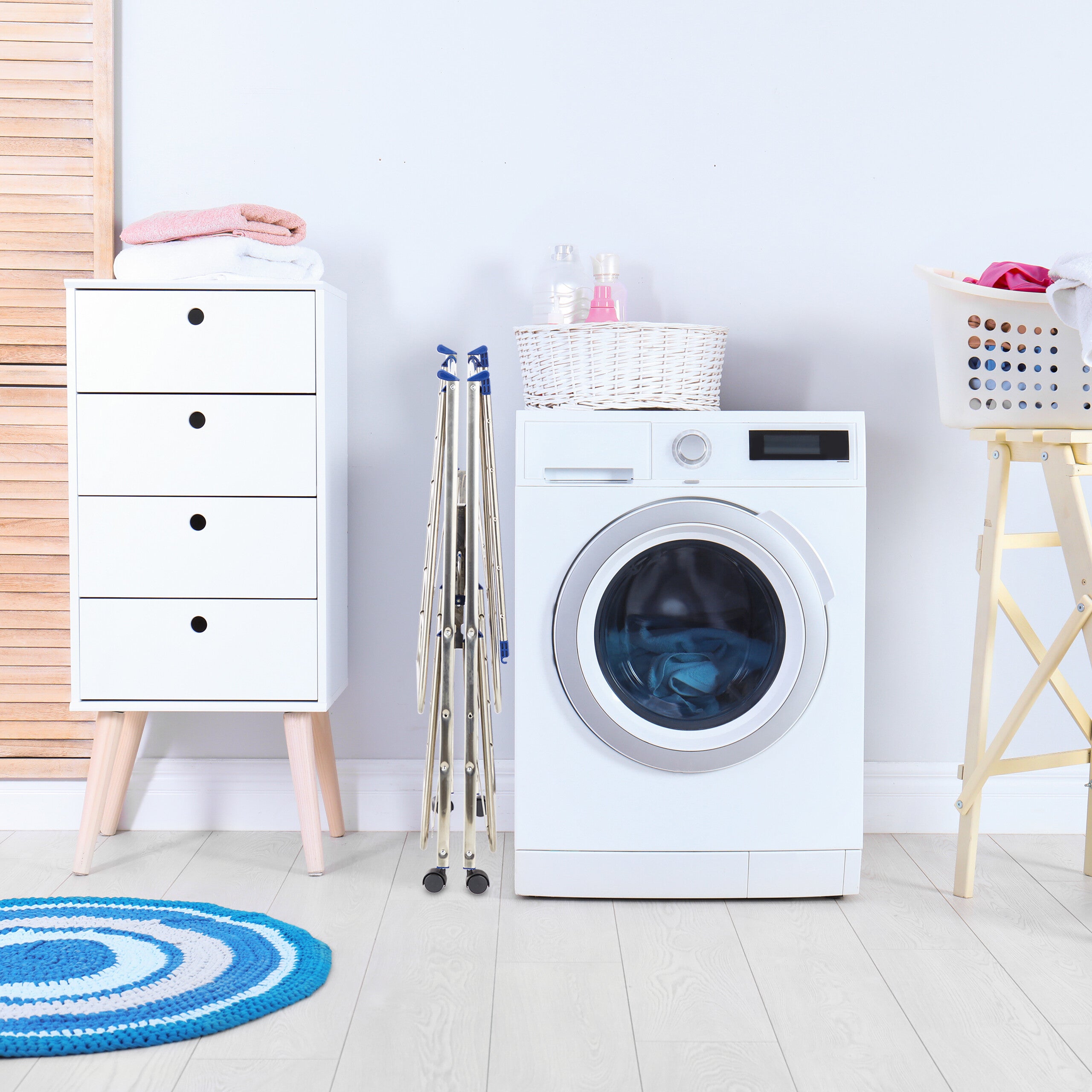 Etendoir lessive XXL, séchoir droit, Tour avec ailes et roulettes, pliable; HLP 111x 185,5 x 53 cm, argenté, Relaxdays - 3