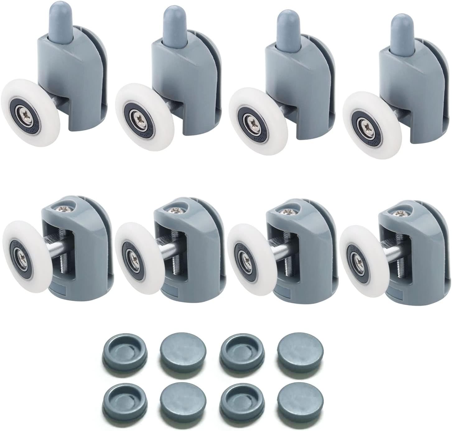 Zestaw rolek do drzwi prysznicowych, rolki do drzwi przesuwnych 23 mm do kabiny prysznicowej, łazienki, 4 rolki górne i 4 rolki dolne
