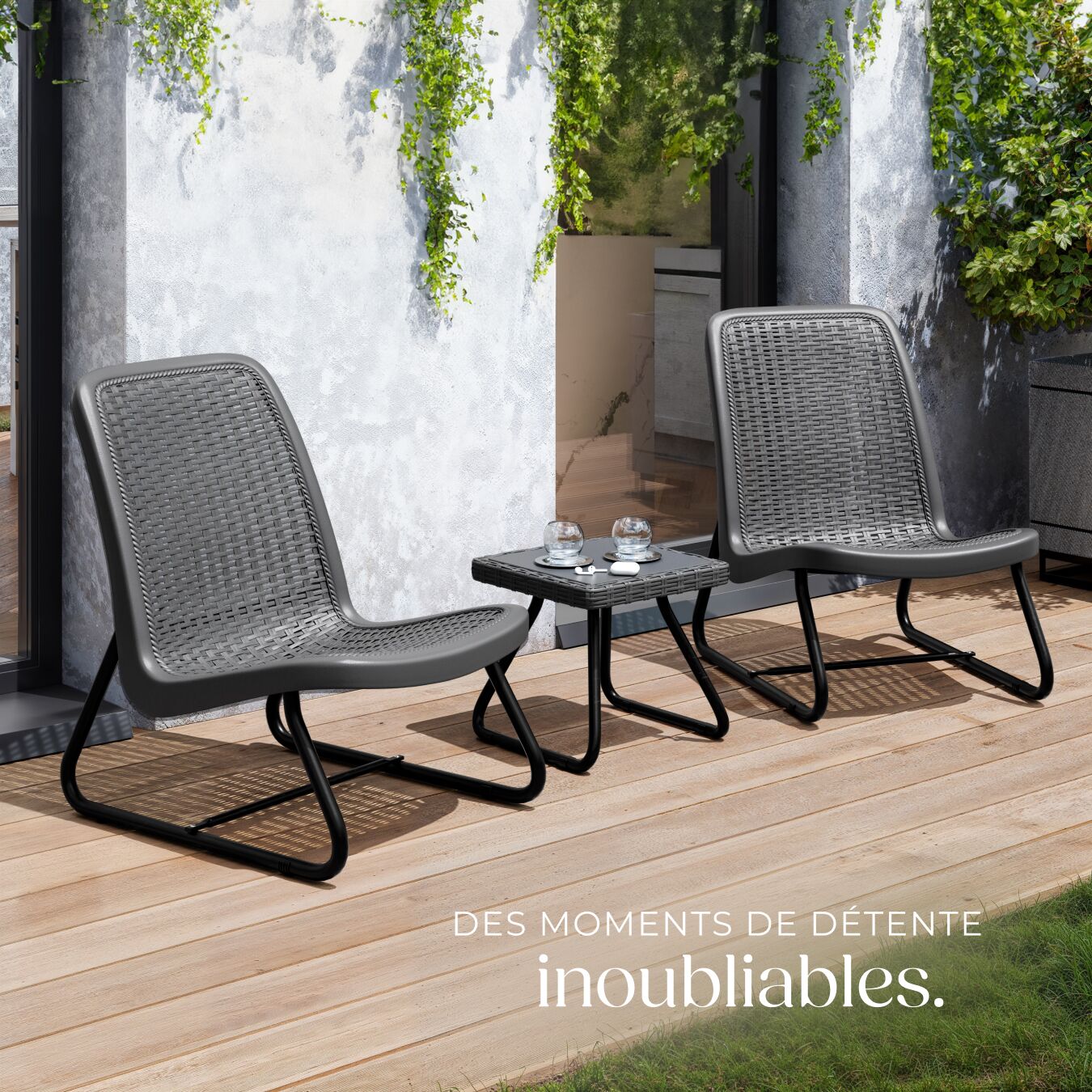 TECTAKE Conjunto de muebles de jardín para 2 personas, con aspecto de ratán - 8
