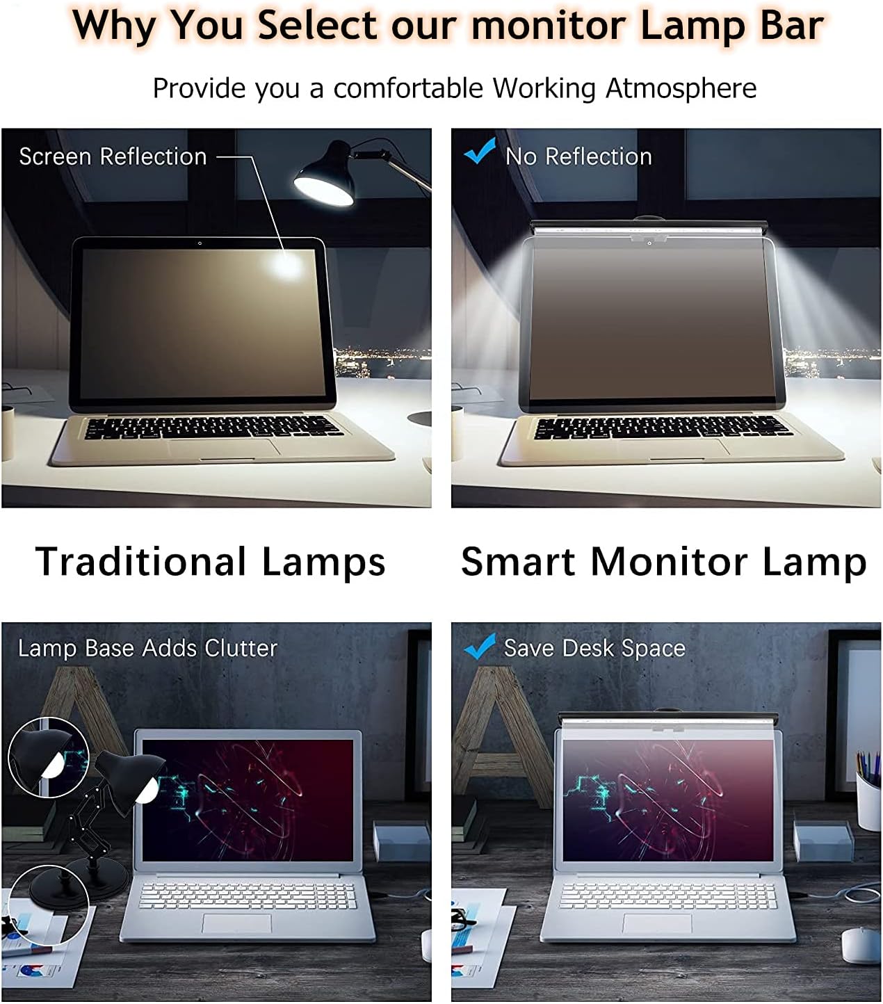Listwa oświetleniowa do monitora laptopa, oświetlenie ekranu LED, brak odblasków i migotania, zasilane światłem - 3