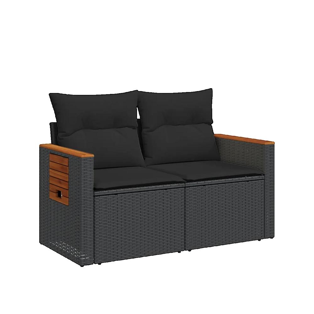 Sofa ogrodowy vidaXL 2-osobowy z plecionki żywicznej czarny z miejscem do przechowywania