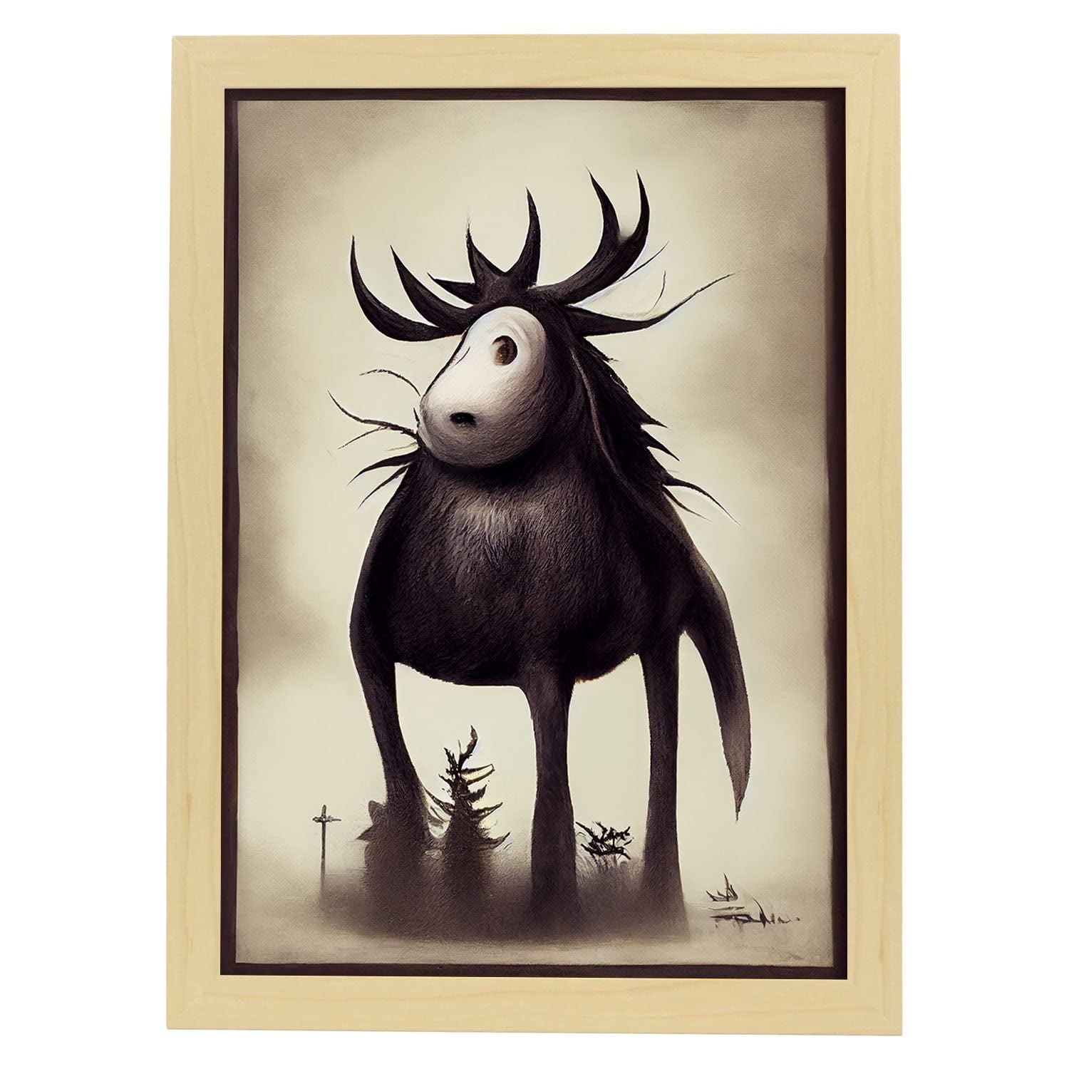 Nacnic lámina alce responsable estilo t burton ilustraciones y pósters de animales inspirados en el arte gótico de burton diseño y a3 marco madera