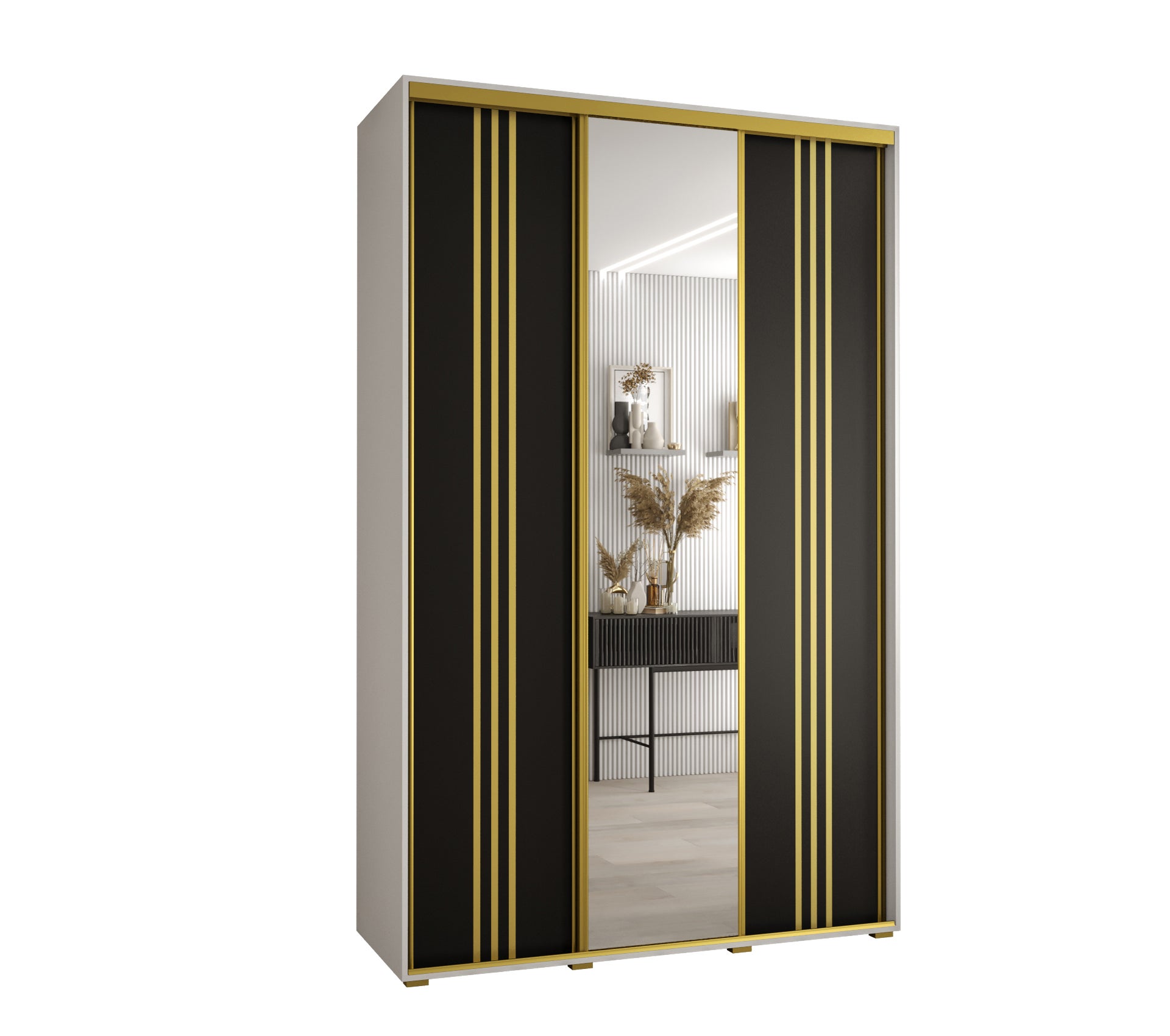Szafa przesuwna z lustrem wysoka Davos 7 160 x 60 x 235,2 cm biały + czarny + u. złoty - Abiks Meble