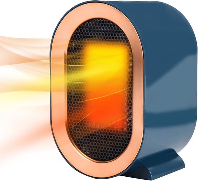 Chauffage électrique (bleu), 800/1200 W, mini chauffage d'appoint électrique portable pour la maison, le bureau, la chambre et la chambre à coucher.