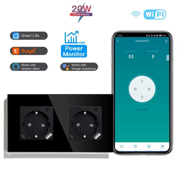 Adattatore USB Smart WiFi Intelligente – Presa Con Timer E Controllo Da APP Tuya, 2.4GHz, Ignifugo