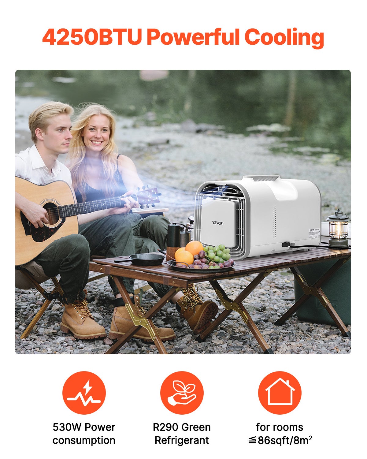 Ar Condicionado Portátil 4250 BTU, Climatizador de 3 Velocidades com Timer de 24H, Temperatura Ajustável de 16-32°C, Compatível AC/DC, Branco VEVOR - 2