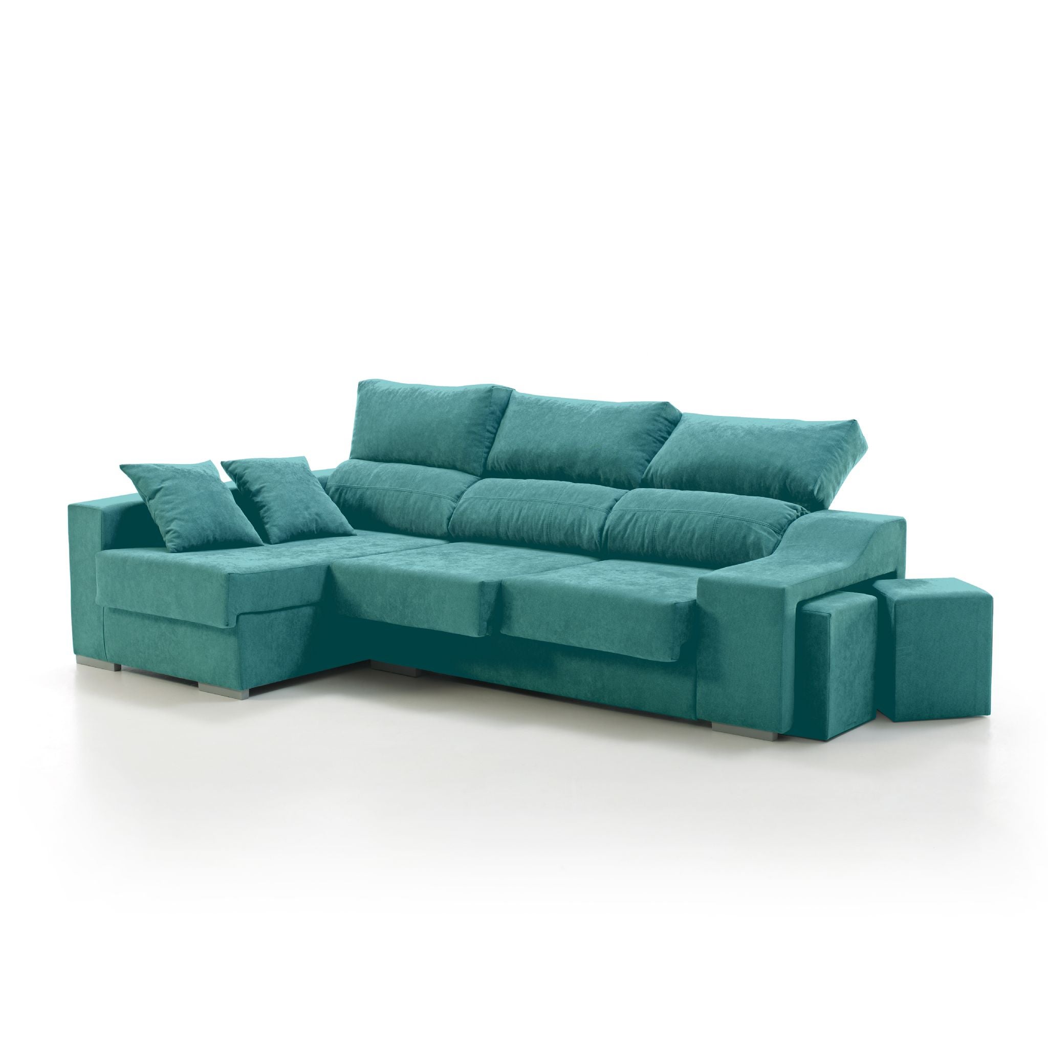 Sofa esquinero chaiselongue kvasir izquierda 260x150 cm turquesa 4 plazas tejido con sistema acualine desenfundable tanuk