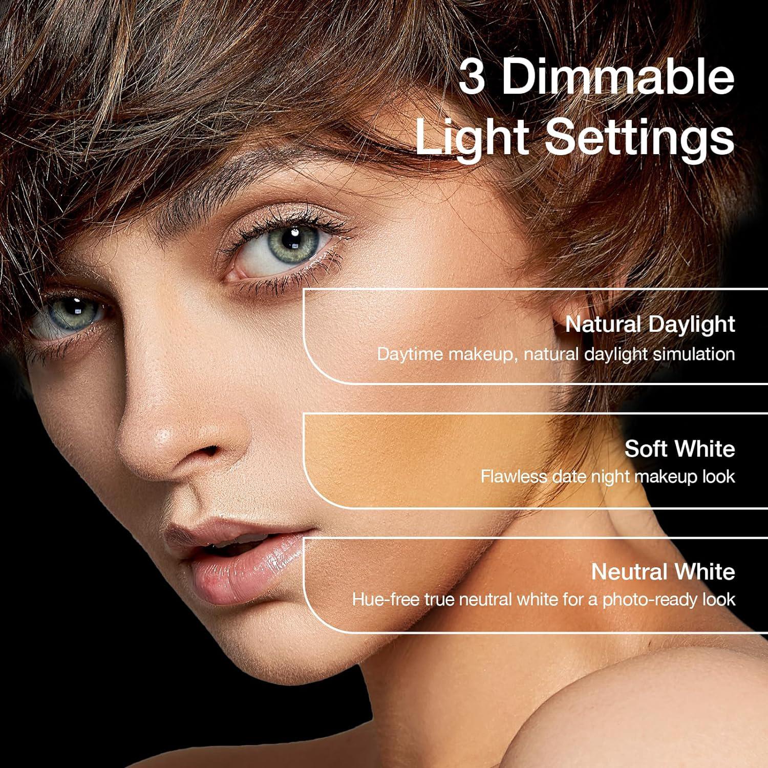 Miroir de courtoisie rechargeable grossissant 10x avec 3 réglages d'éclairage LED - Intensité réglable au toucher - 4