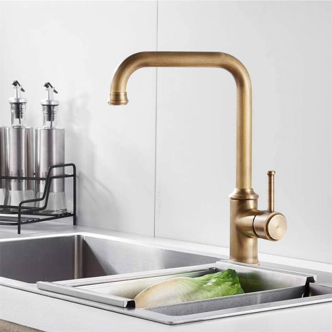 Rubinetto per lavello da cucina vintage, miscelatore per lavabo girevole a 360°, leva singola per bagno - Rubinetto da cucina - 4