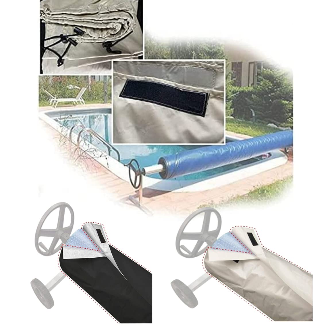 Couverture Enrouleur Bâche Piscine En Tissu Imperméable, Pare-Soleil, Anti-Poussière, Pour Jardin Extérieur——550*126cm noir - 2
