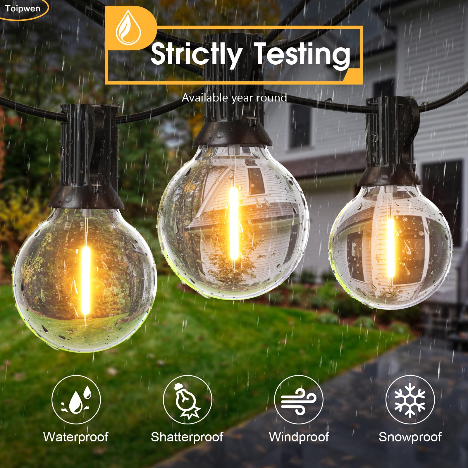 100PCS Guirlande lumineuse d'extérieur 15M, chaîne lumineuse d'extérieur, avec télécommande et ampoules LED 25+1G40, étanche IP44, adaptée terrasses - 5