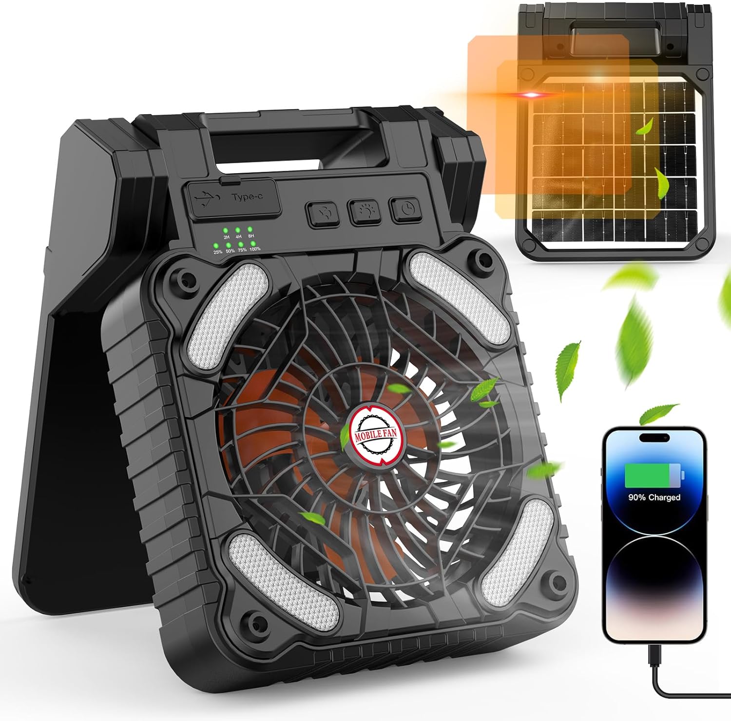 Solarny wentylator kempingowy LED 5200mAh Przenośny Timer Ładowarka do telefonu