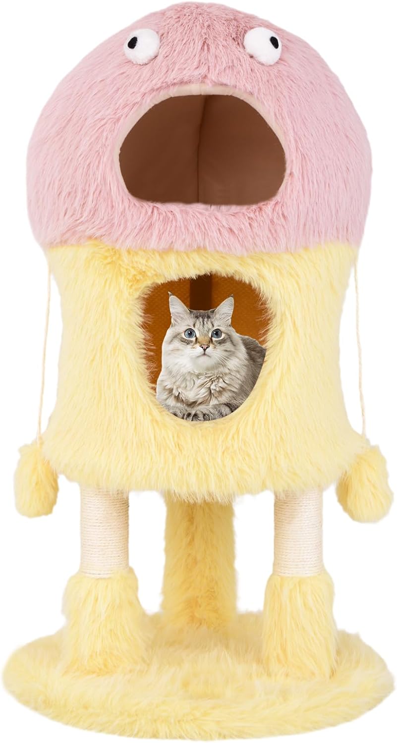 Arbre à Chat Design 93 cm, Tour pour Chat en Forme de Monstre, 3 Étages ...