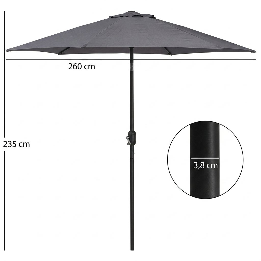 Sombrilla Parasol Reclinable para Jardín Patio Terraza Playa Piscina con Manivela Aluminio Protector UV 2.7x2.35m Gris Oscuro - 7