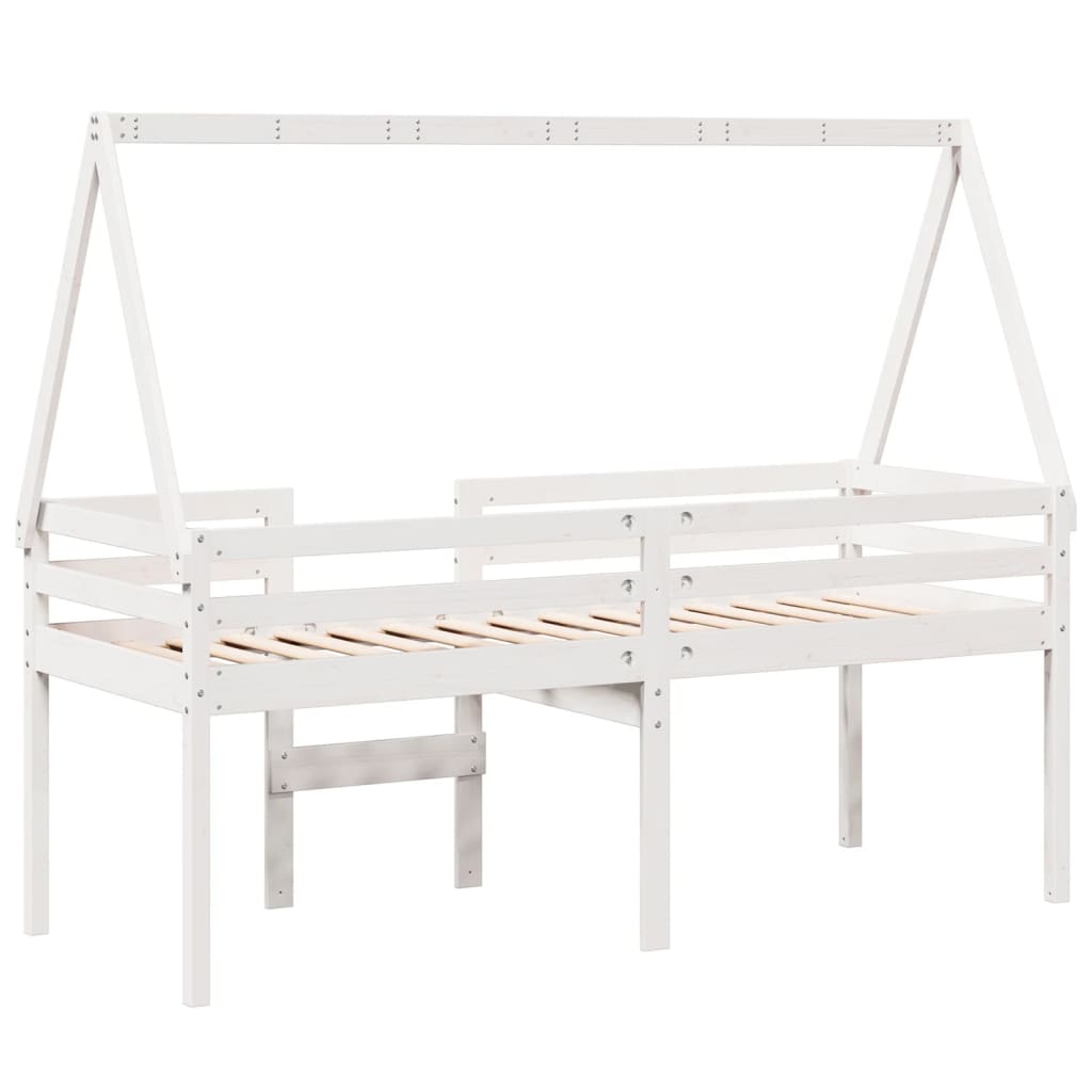 Lit haut avec toit blanc 90x190 cm bois de pin massif - 6