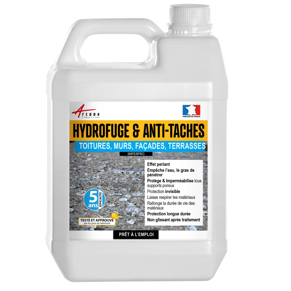 HYDROFUGE et ANTI TACHES imperméabilisant murs, sols, toitures et facades - IMPERPRO - 5 L (jusqu'à 25 m²) - ARCANE INDUSTRIES - 3
