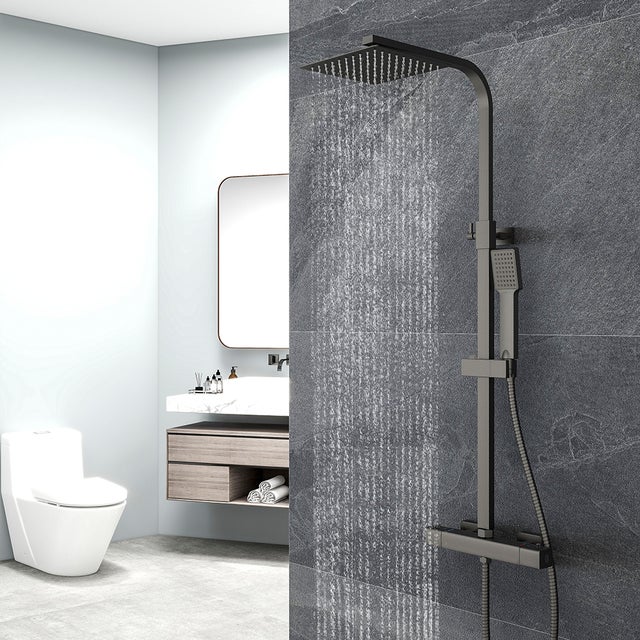 OCEAN colonna doccia con miscelatore termostatico, set doccia completo quadrato, altezza regolabile 73-115cm, nero