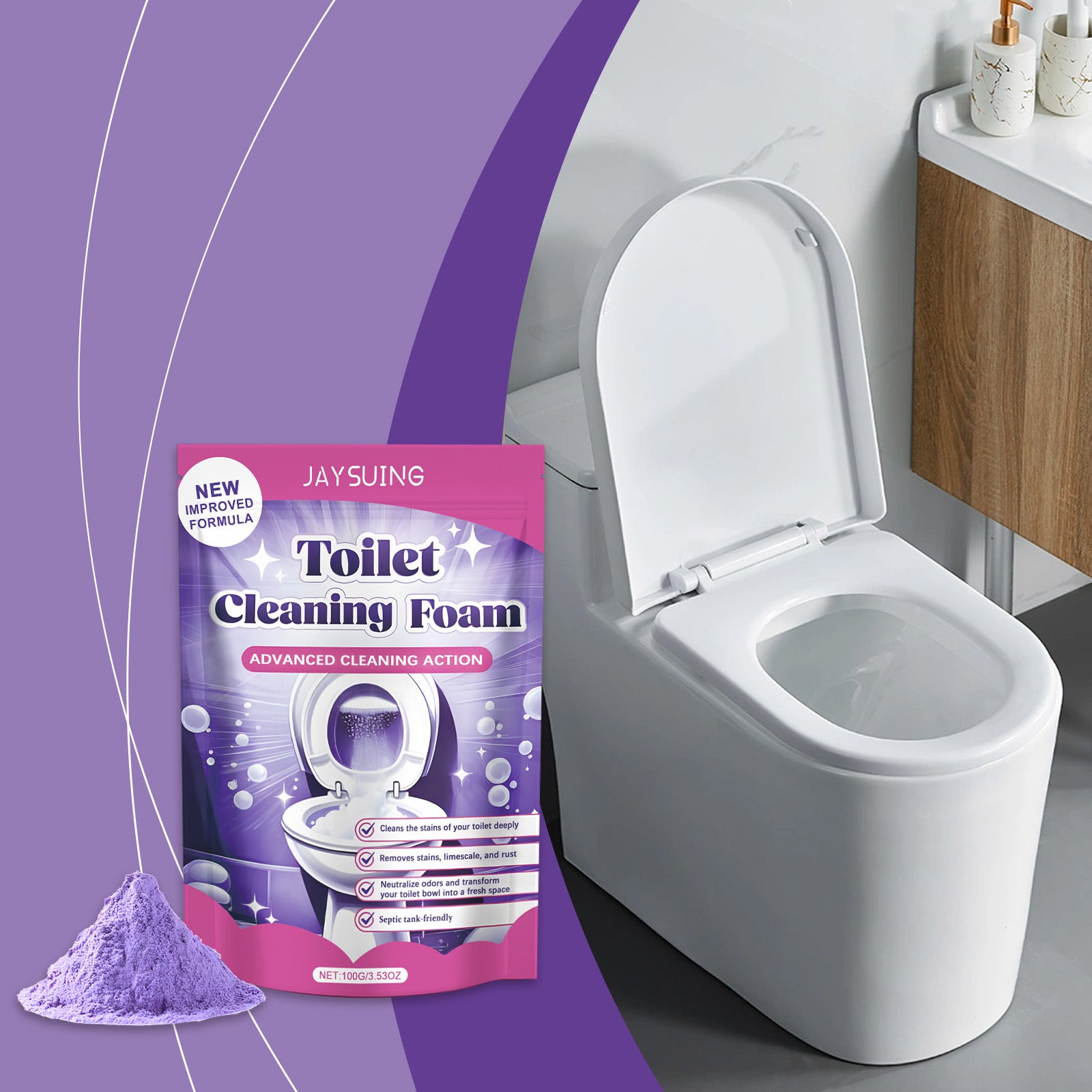 Nettoyant WC - poudre nettoyante - détachant et désodorisant - nettoyant WC aromatique - 100 ml de poudre nettoyante - 3