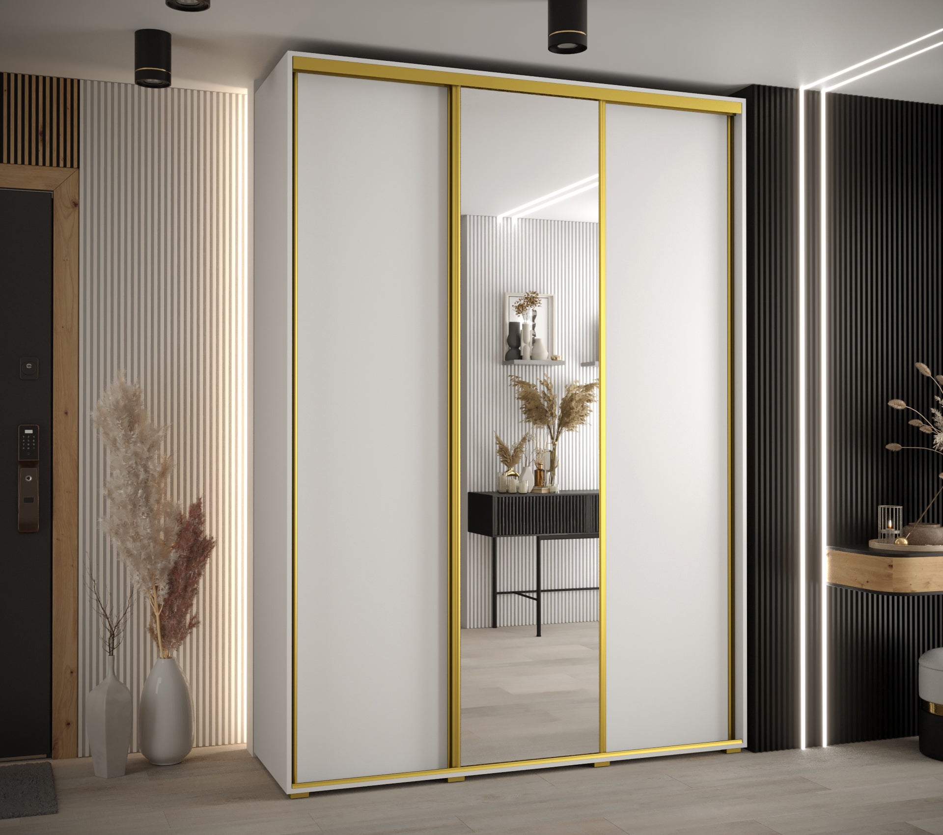 Szafa przesuwna z lustrem wysoka Davos 3 170 x 60 x 235,2 cm biały + biały + u. złoty - Abiks Meble - 2