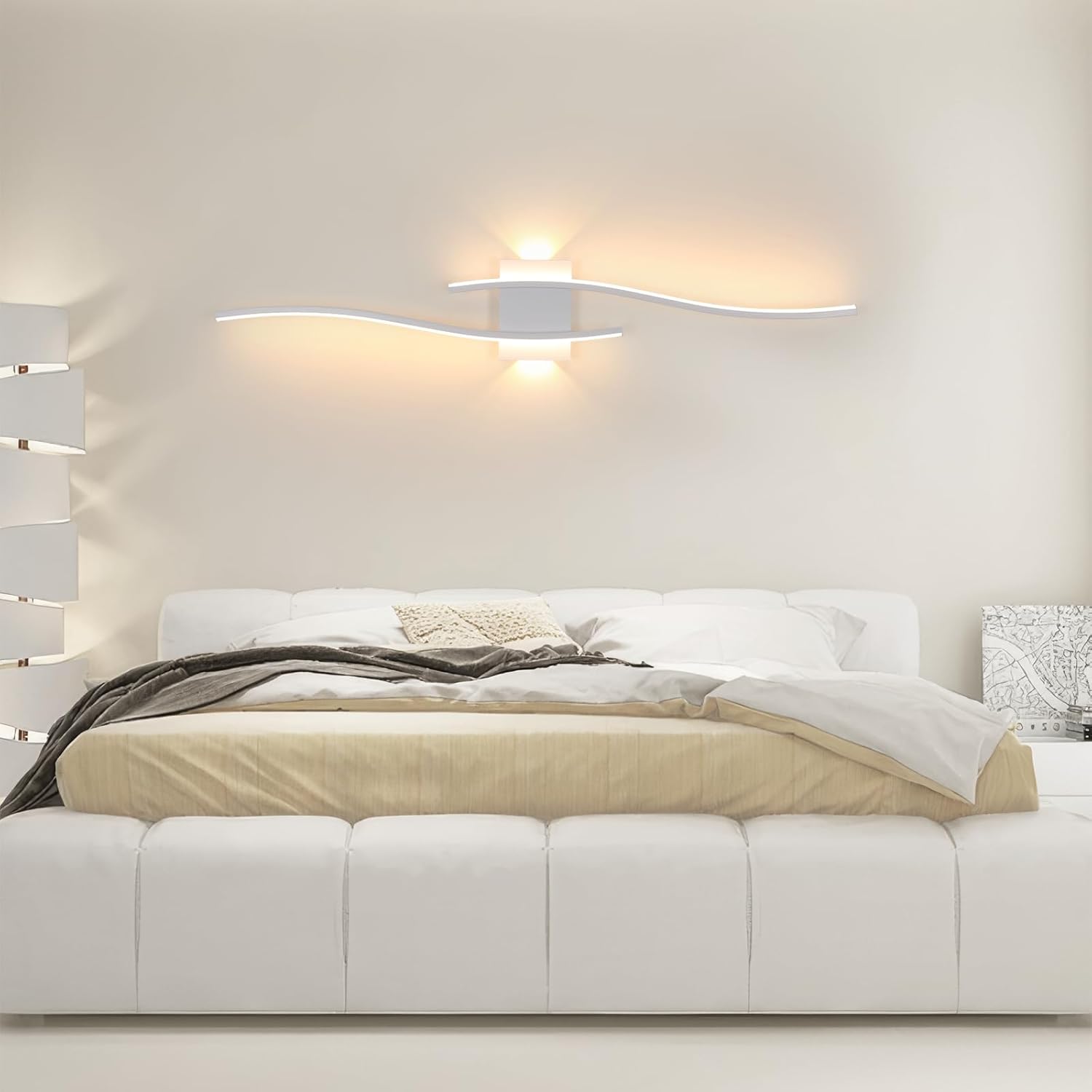 GOECO Applique da parete a LED 27W 3000LM per interni, applique da parete bianche moderne, per interni 3000K per camera da letto, soggiorno, corridoio - 5