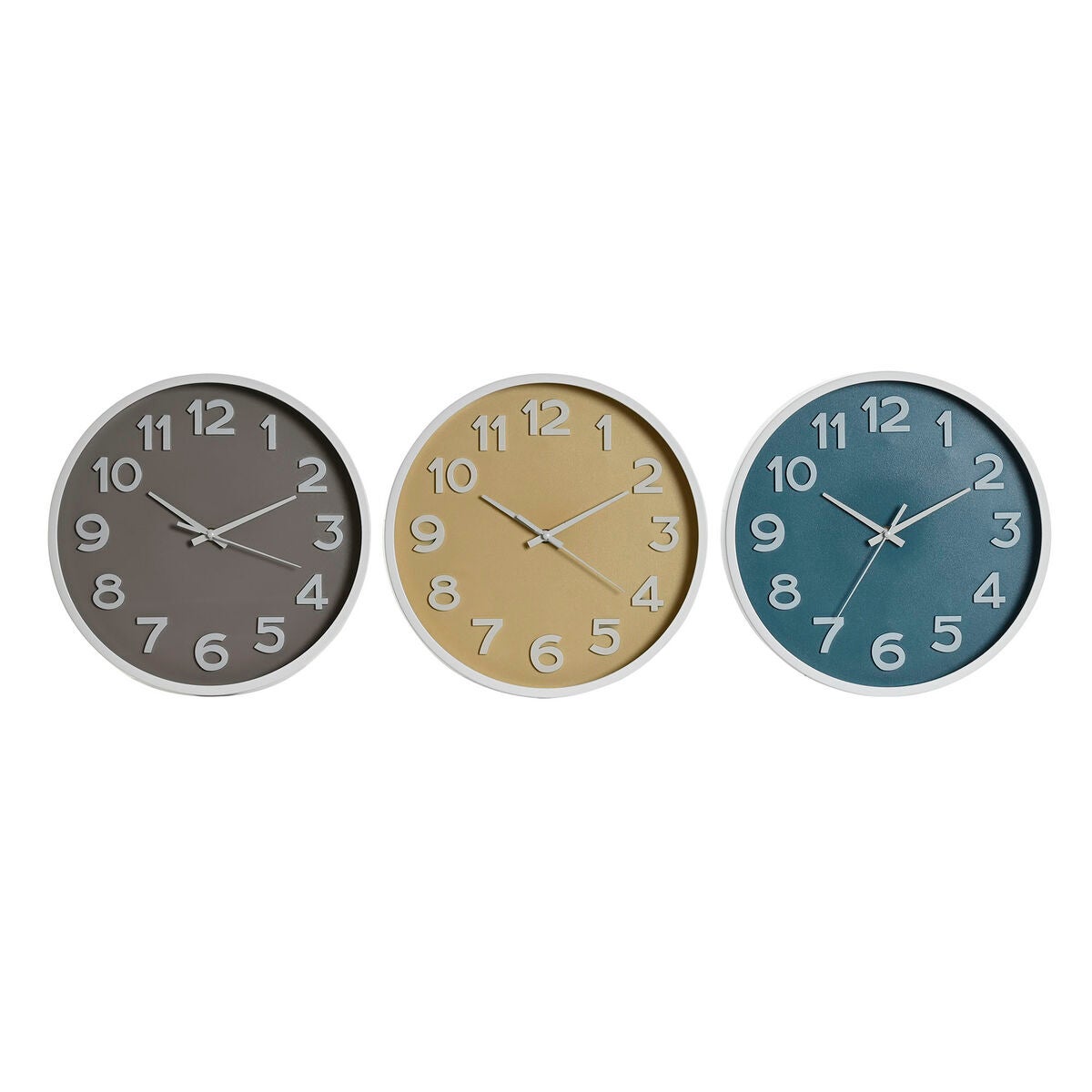 Reloj de pared home esprit azul blanco rosa mostaza pvc 30 x 4 x 30 cm (3 unidades)