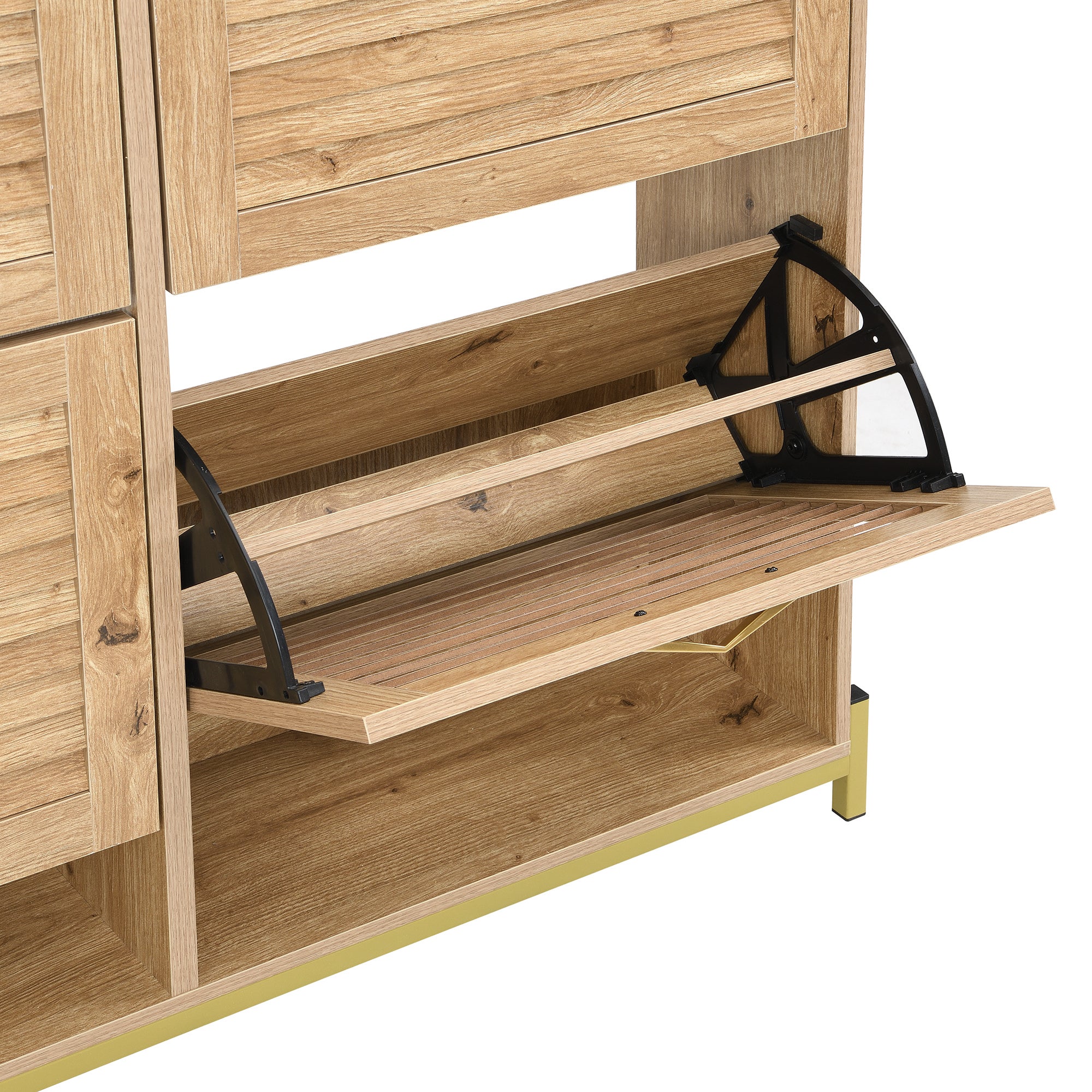 Meuble à chaussures 108.5x24x100 cm - avec 4 portes - Structure en métal - Étagère supérieure - MDF - Naturel - 7