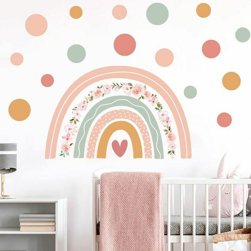 Sticker mural fl arc-en-ciel Pépinière Sticker mural arc-en-ciel Pépinière Sticker mural bébé Sticker mural dessin animé Sticker90*61cm - 4