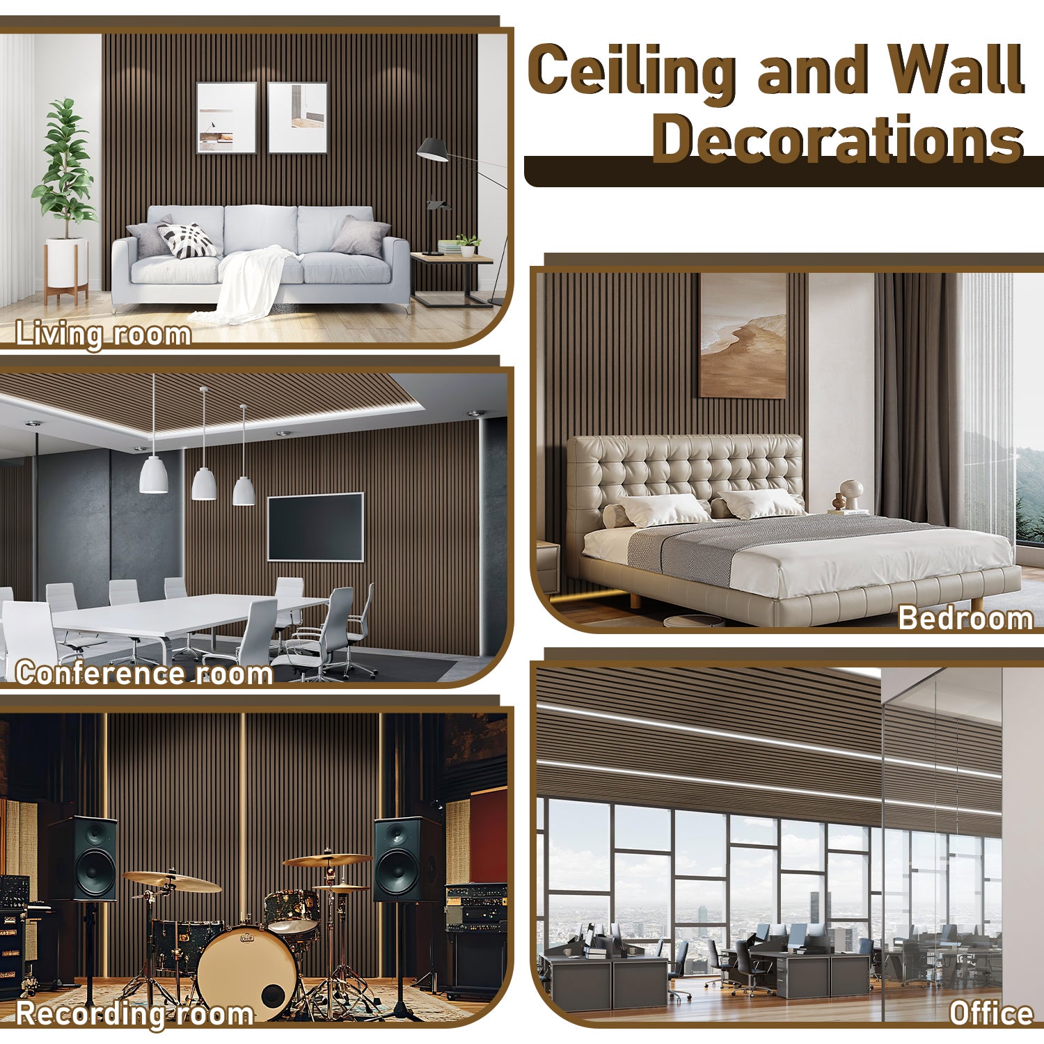 Lote de 2 Paneles Acústicos para Pared 120x60x2.1cm - Panel MDF Enchapado Nogal - 6