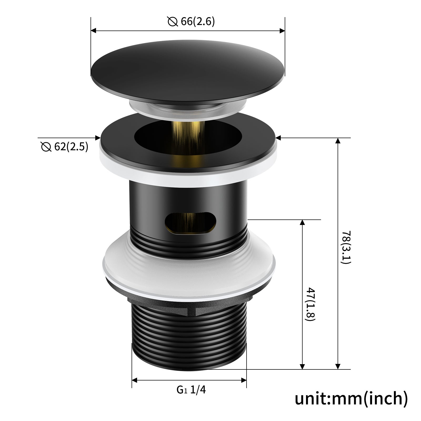 4PCS Ralo de lavatório AuraLum Max, ralo pop-up com transbordamento automático universal, preto, para lavatório de casa de banho, modelo UE - 4