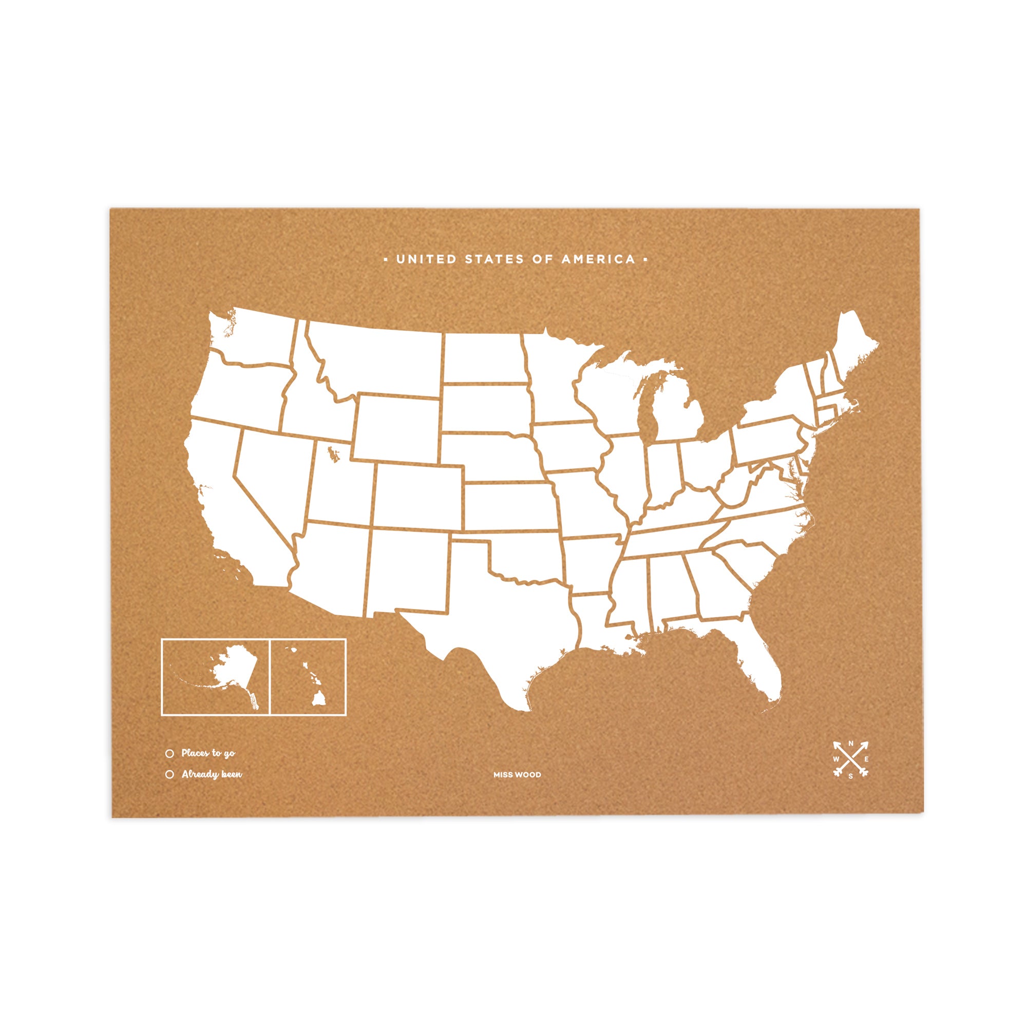 Mapa de corcho - woody map natural ee.uu. / 90 x 60 cm / blanco / sin marco