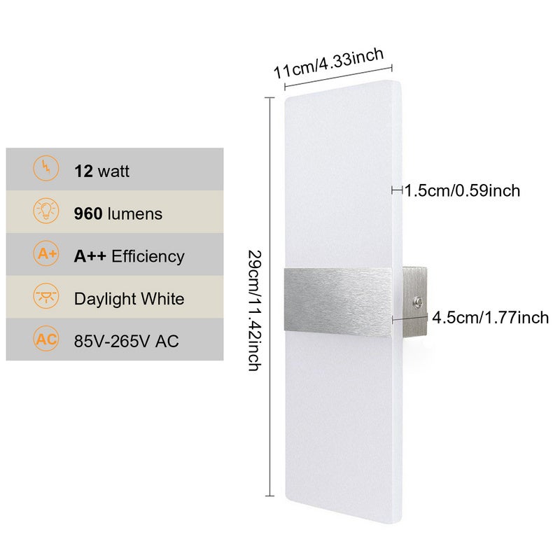 Applique murale LED 12W Lampe de couloir Intérieur Spot mural Extérieur Lampe de couloir Blanc chaud - 2