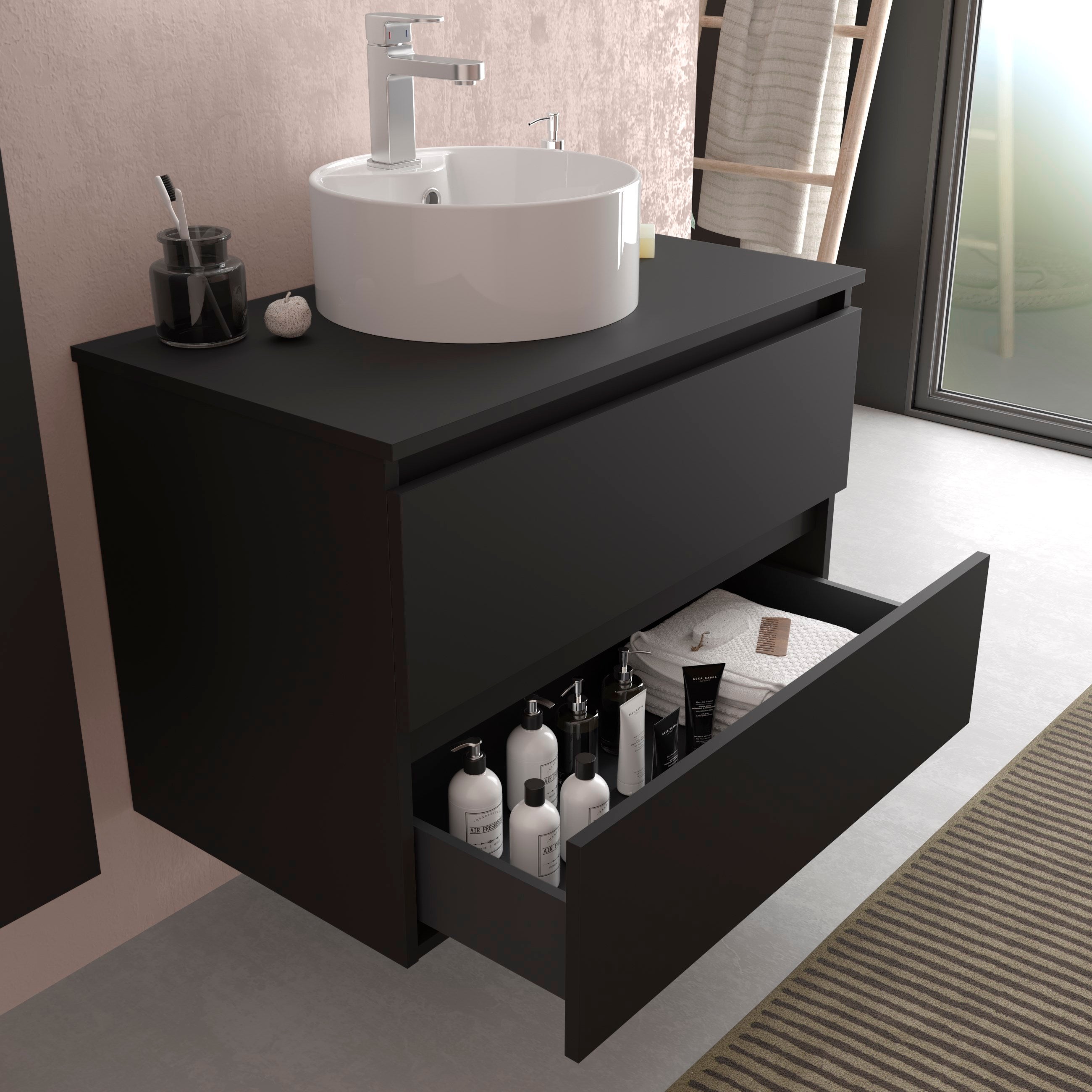 Meuble de salle de bain BEQUIA 80cm Noir mat | Vasque à poser - 2