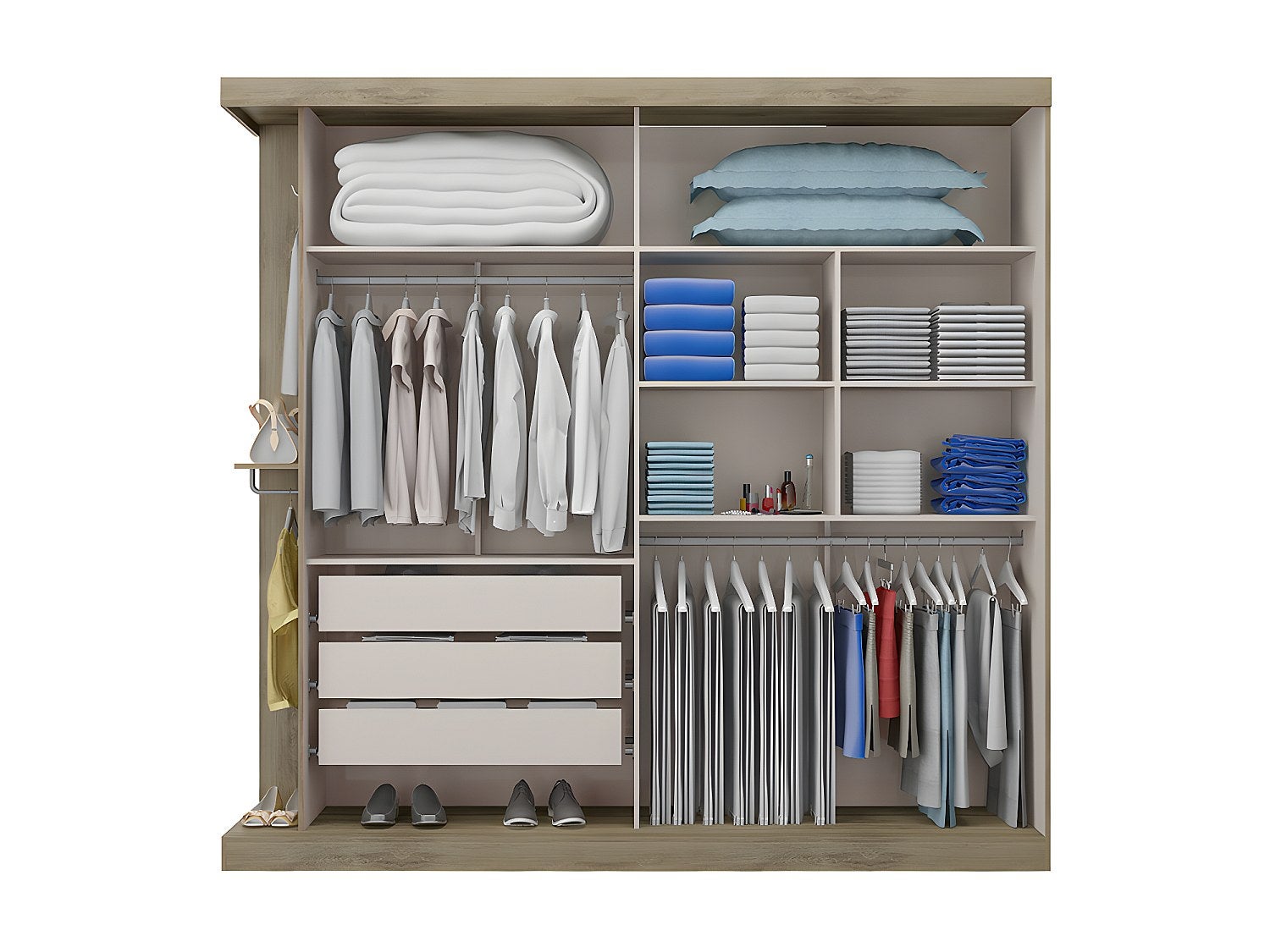 Armoire 2 portes coulissantes - Avec miroir - L231cm - Coloris : Naturel et ivoire - ADALRIK II - 3