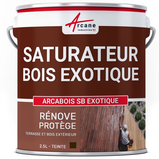 Saturateur Bois Exotique pour Teck, Ipé, Cumaru ... : ARCABOIS EXOTIQUE - 2.5 L (jusqu'à 12.5 m²) Chêne Foncé - Teinte Marron - ARCANE INDUSTRIES
