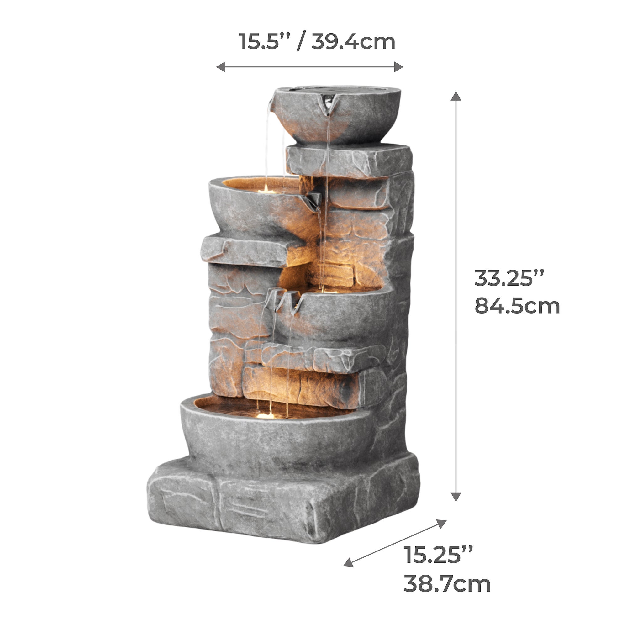 Fontaine de jardin pierre 84.5cm cascade décorative, Gris TEAMSON HOME - 8
