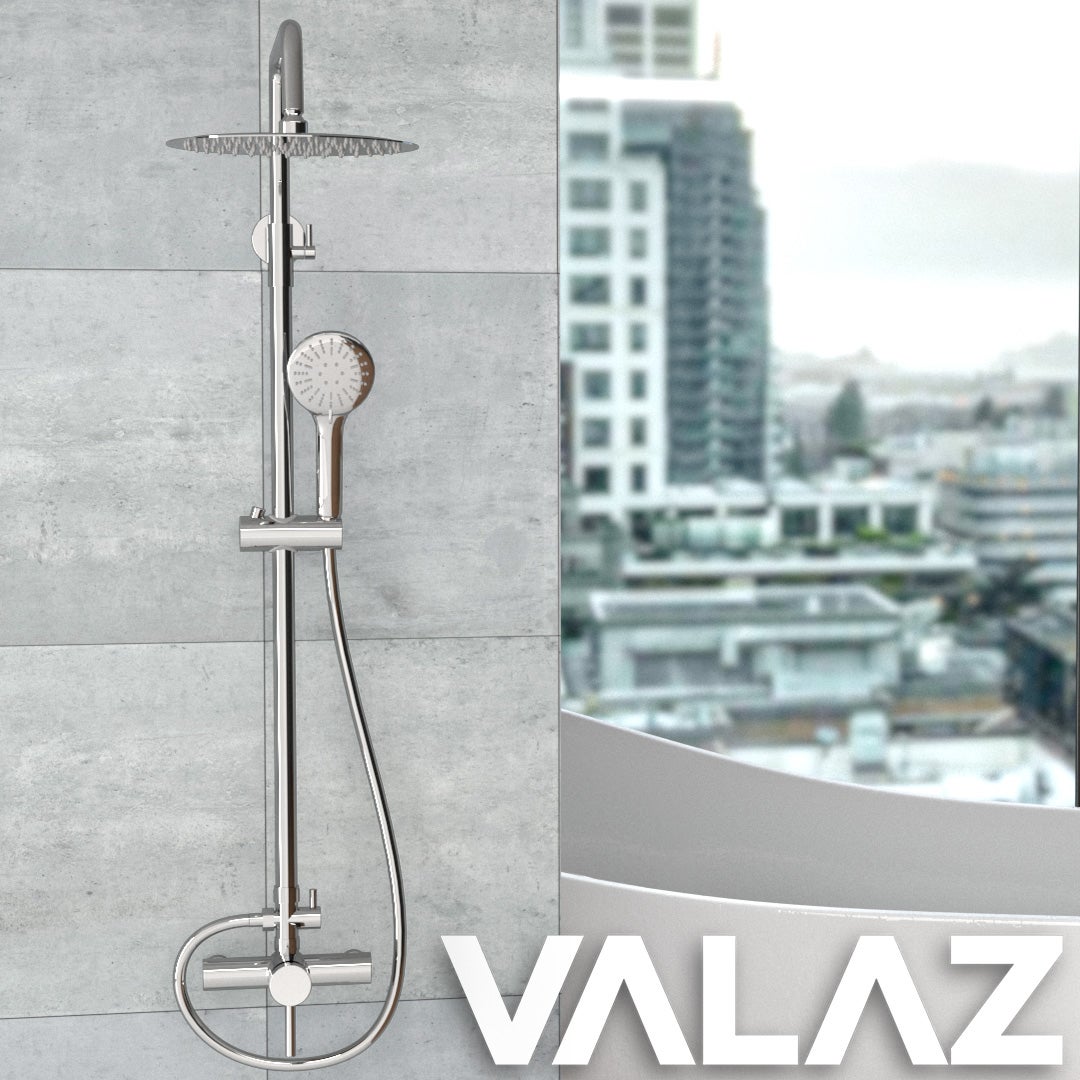 Valaz Barra de ducha monomando redonda ajustable hasta 120CM cromada - Serie Ebro - 20cm - 5