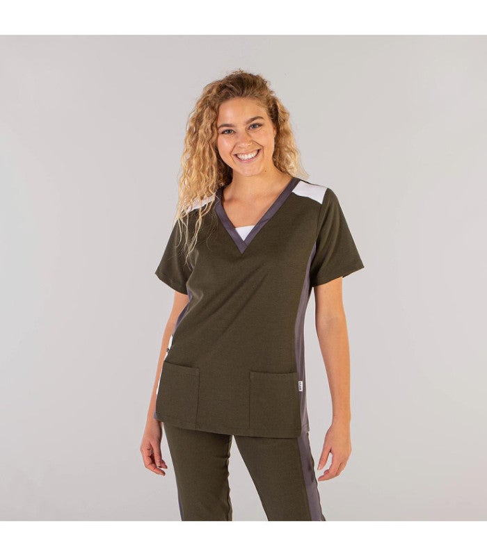 Bata De Trabajo Con Bolsillos Para Mujer – Sarga Resistente, Cuello Solapa, Cinturilla Ajustable – KLOTTZ, Ideal Para Sanidad