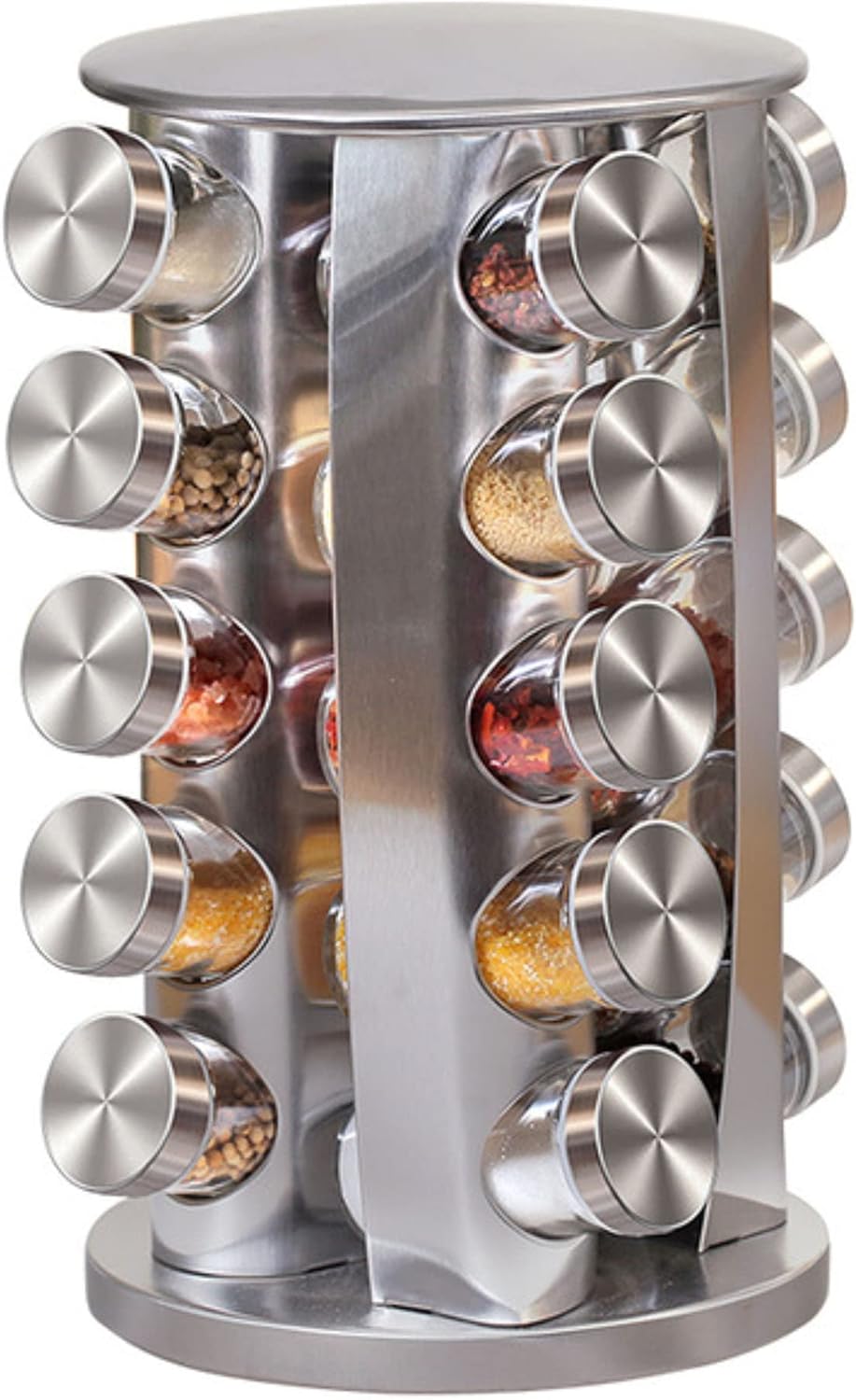 Obrotowy stojak na przyprawy ze stali nierdzewnej na 20 pustych słoików z przyprawami, z etykietami, do blatu kuchennego (20 puszek)