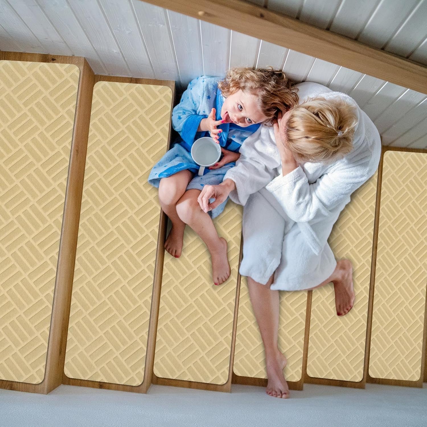 7 Marches D'escalier Antidérapantes à Coller - Revêtement 3D Géométrique Marron - Pour Escaliers En Bois