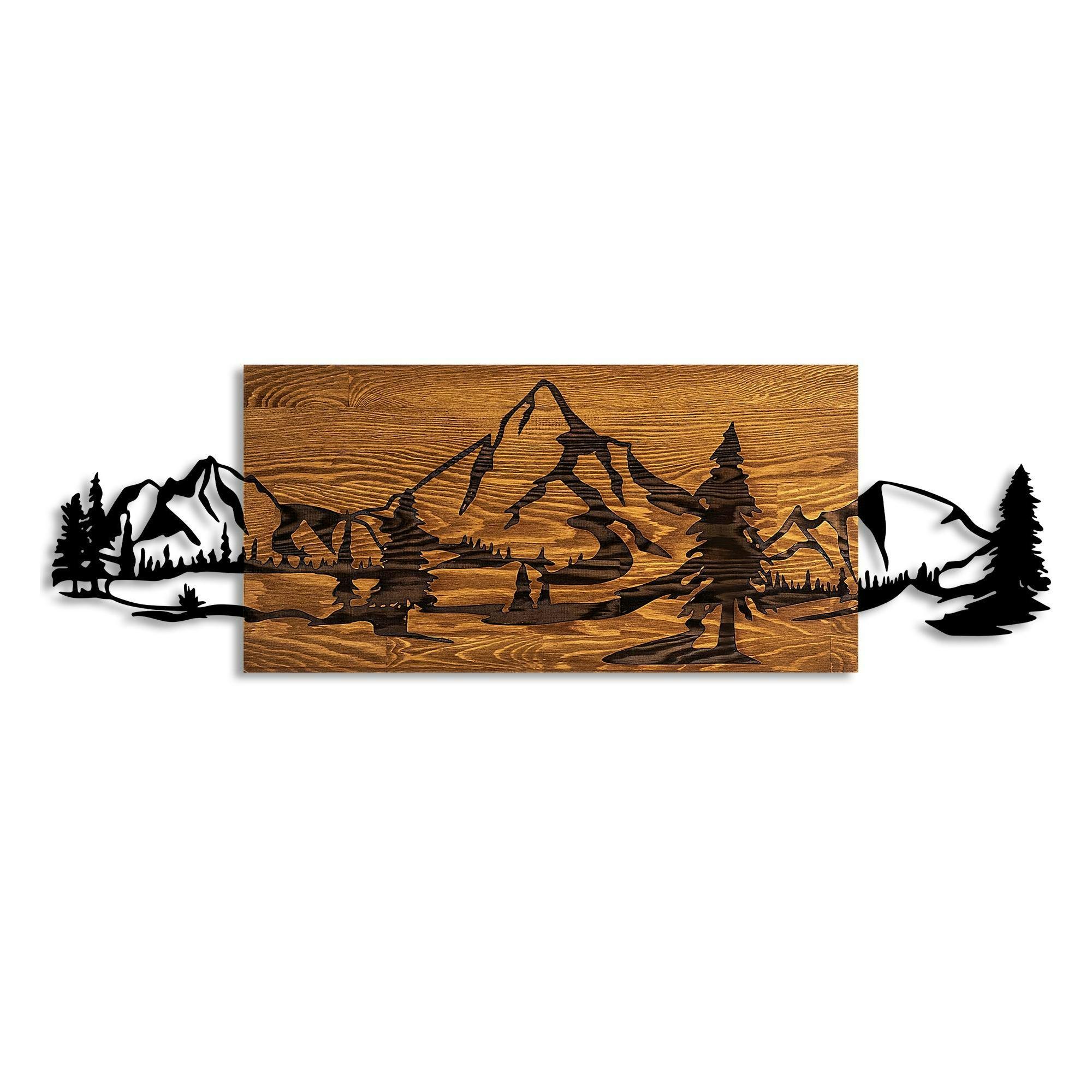 Décoration murale en métal et bois – paysage de montagne - 4