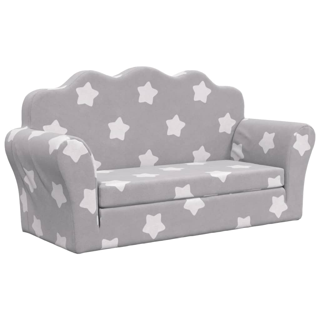 Sofá de niños de 2 plazas | sofá de salón | sofá de descanso felpa suave gris claro con estrellas cfw77255