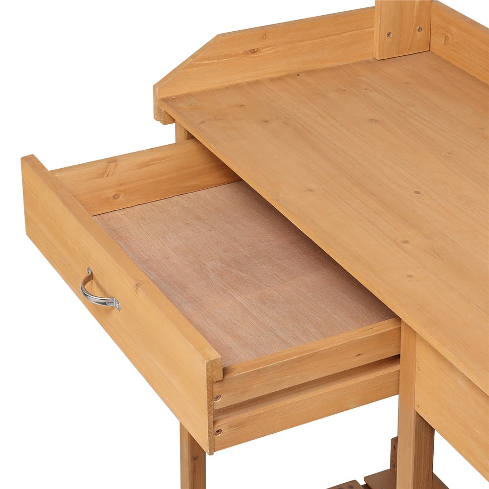 Table de Jardinage en Bois avec Évier Amovible, Tiroir, Crochets et Étagères de Rangement, Couleur Bois Yaheetech - 8