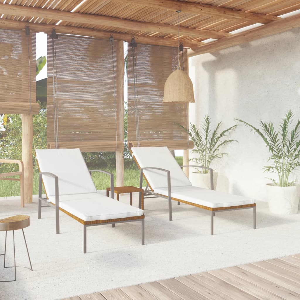Chaises longues avec table 2 unités en rotin synthétique marron – ComfortXL - 2