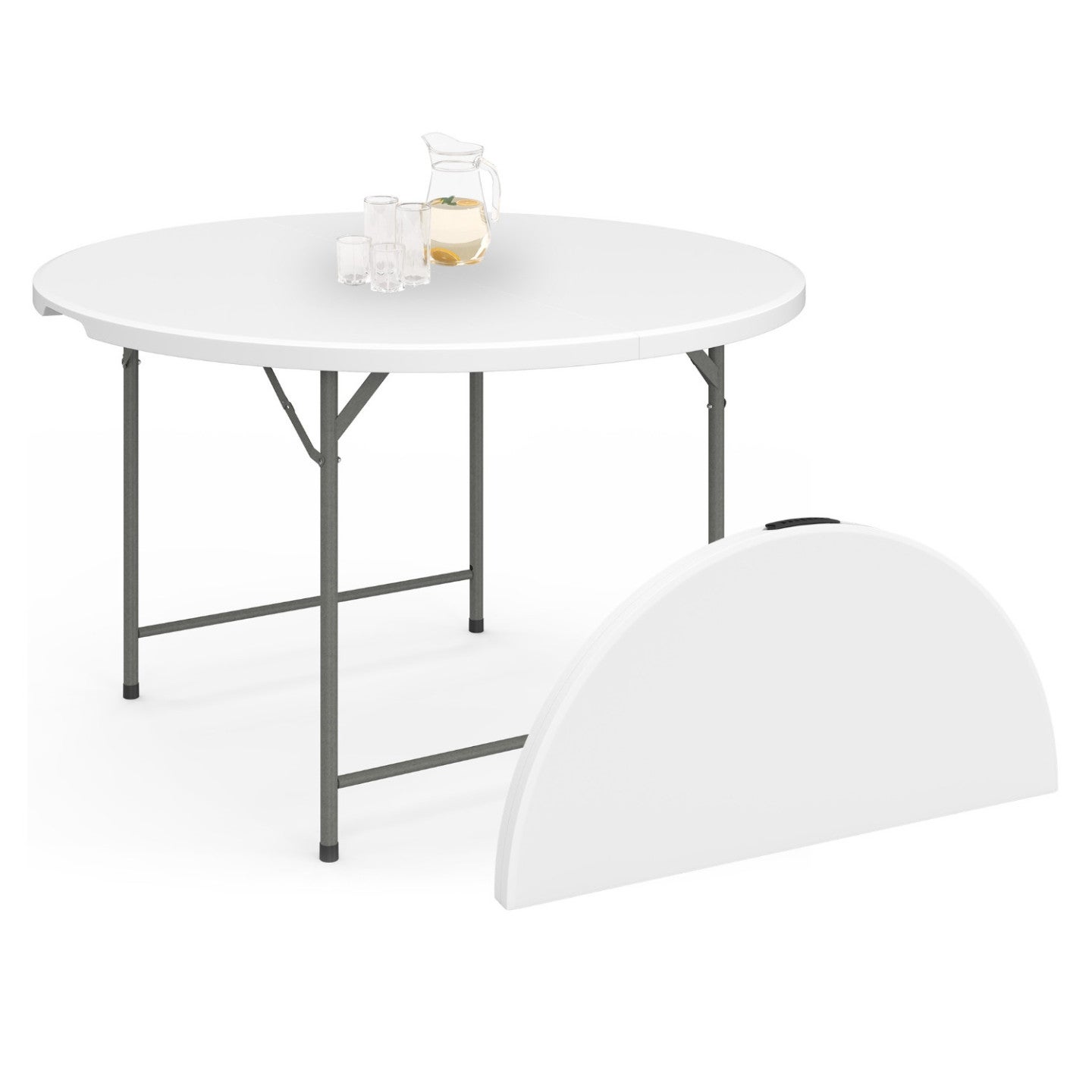 Table pliante d'appoint portable ronde 122 cm pour camping ou réception avec housse blanche - 2