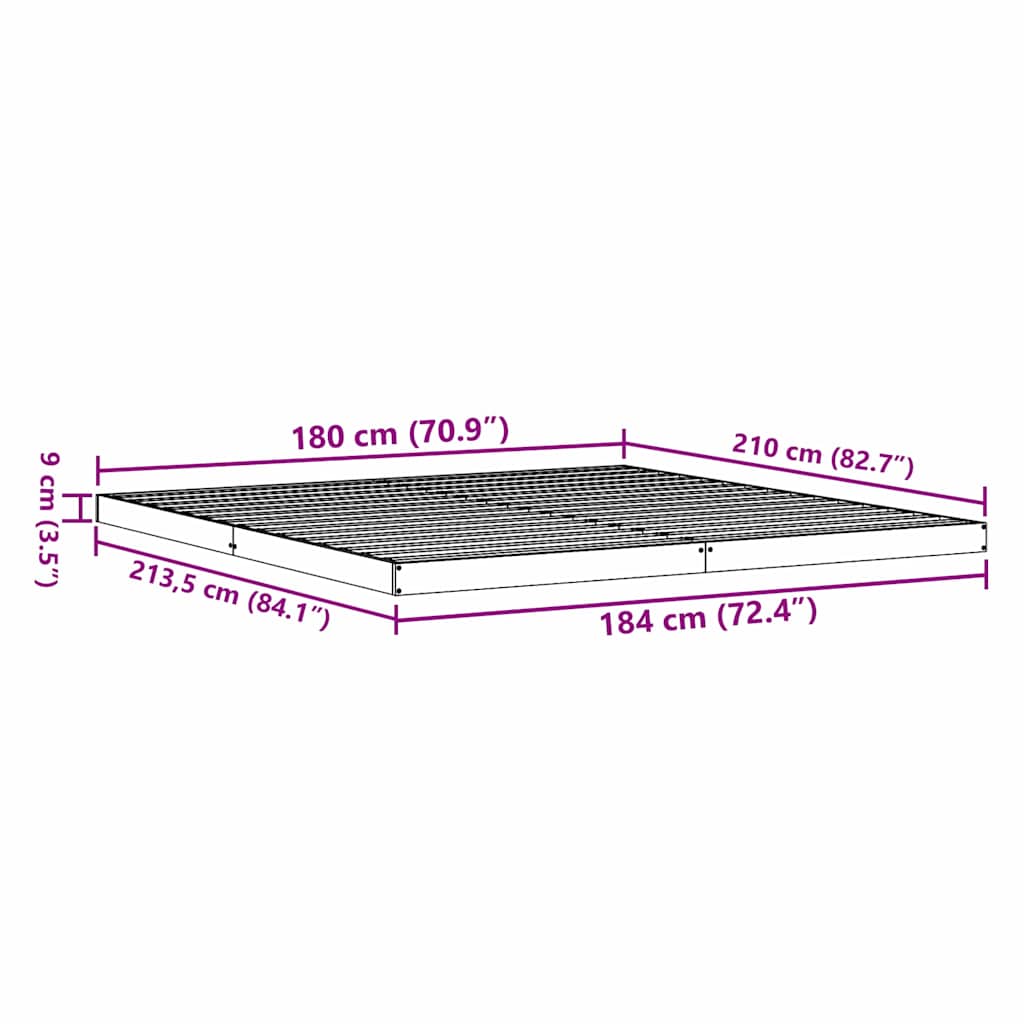 Cadre de lit au sol en pin massif blanc, pour la chambre, 213,5 × 184 × 9 cm - 9