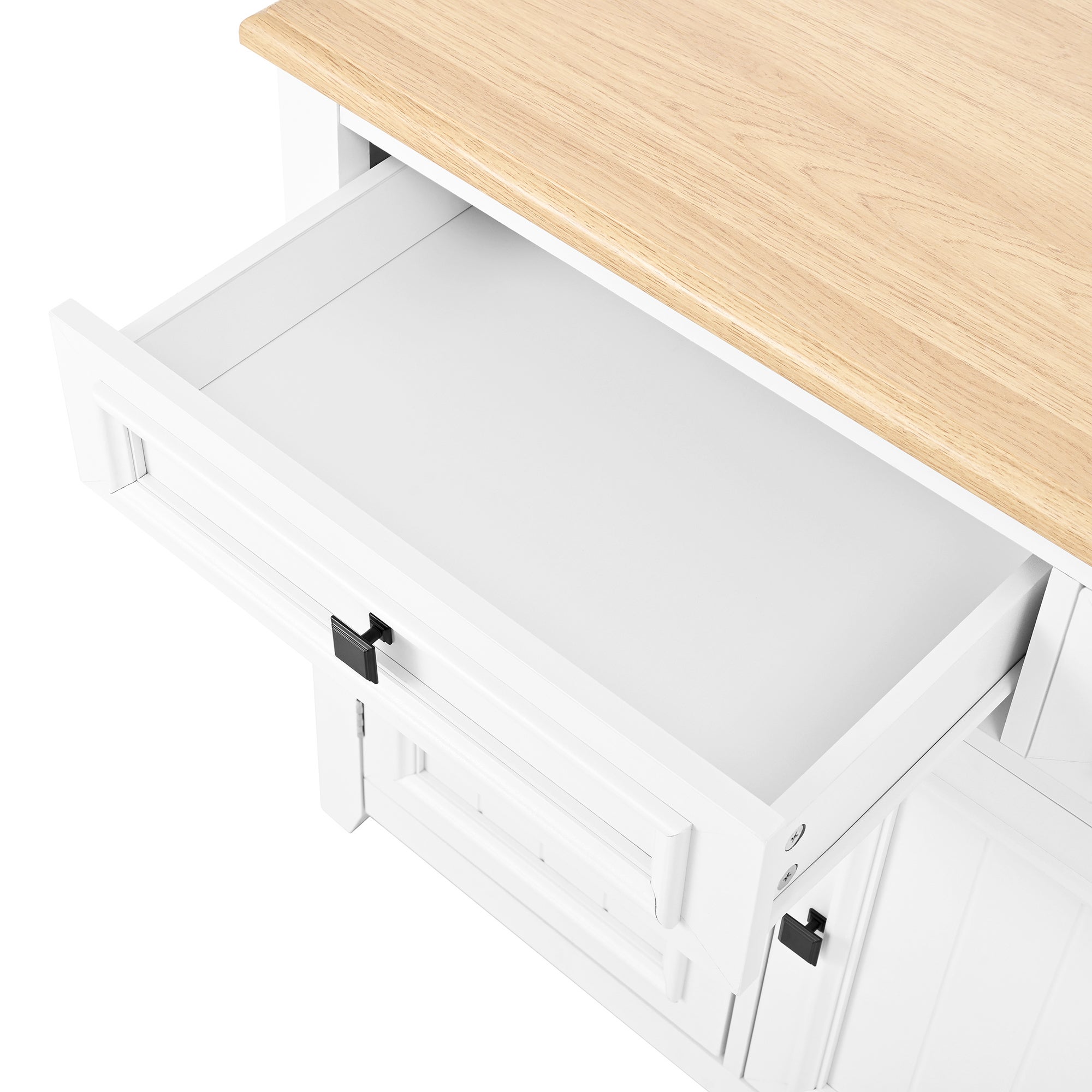 Nowoczesny buffet 160x35x76 cm - 3 szuflady i 4 fronty - Regulowane półki - MDF - Biały - 8