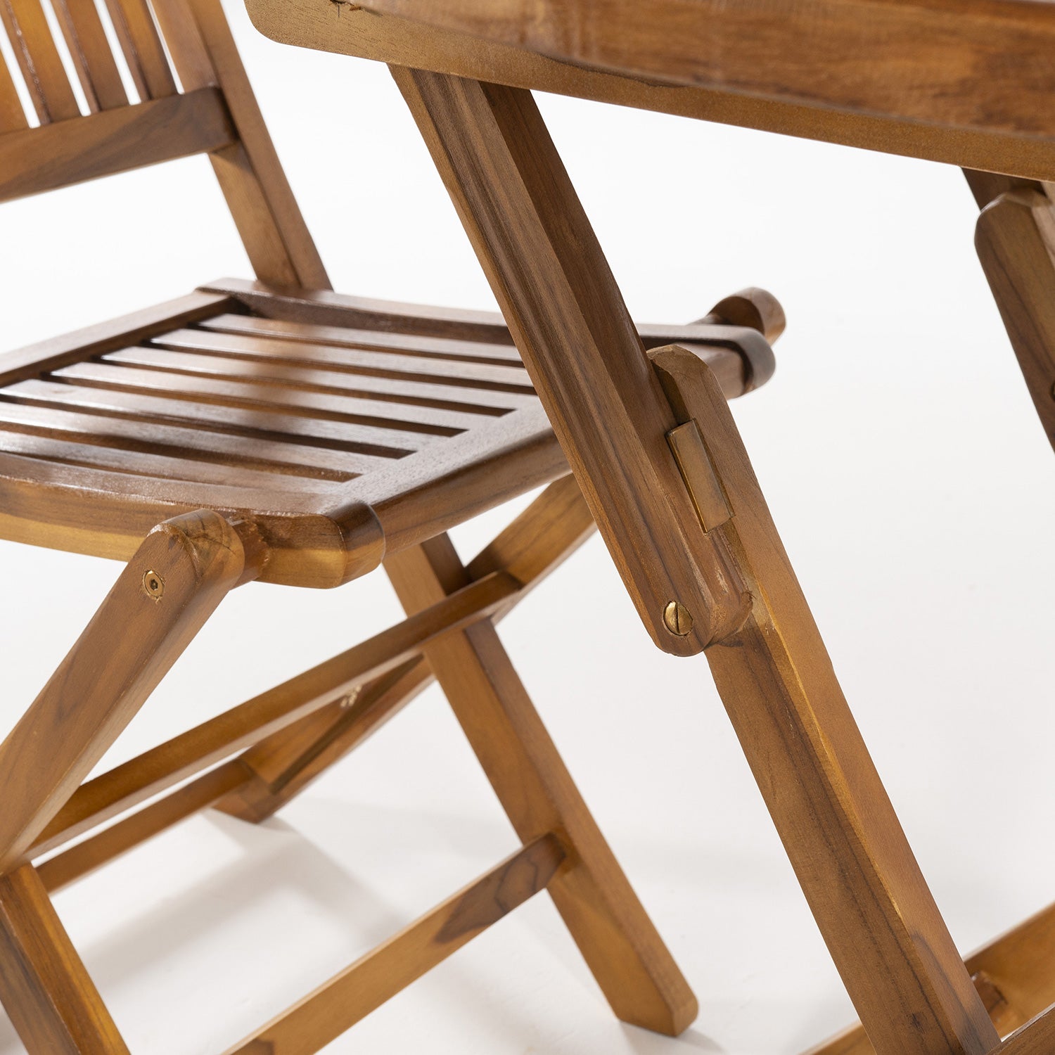 Conjunto de exterior de 2 sillas plegables y mesa de teca maciza de 80 cm - 6