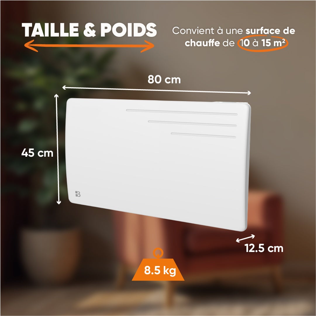 Radiateur électrique fixe à inertie sèche fonte 1500W Bestherm MOTU horizontal blanc - 5